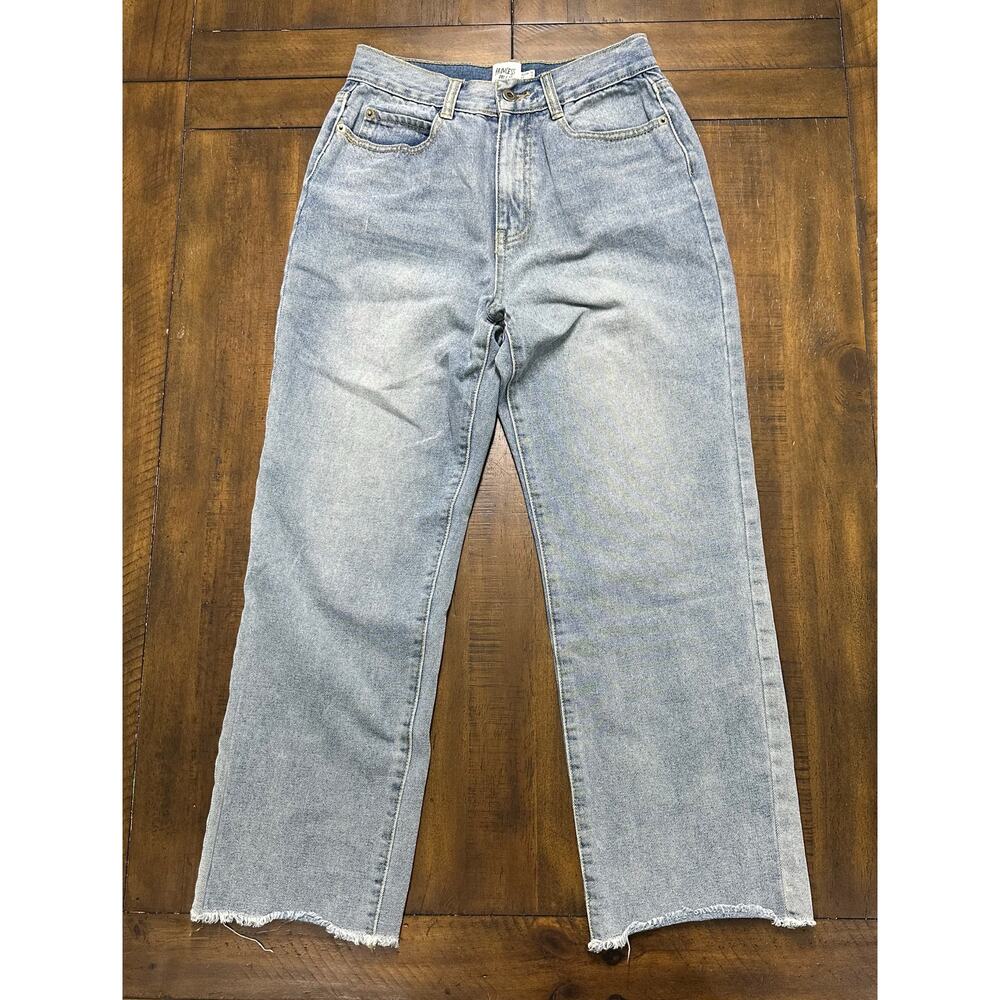 Princess Polly High Rise Wide Leg Jeans US 6 Light‎ Wash Raw Hem Cropped